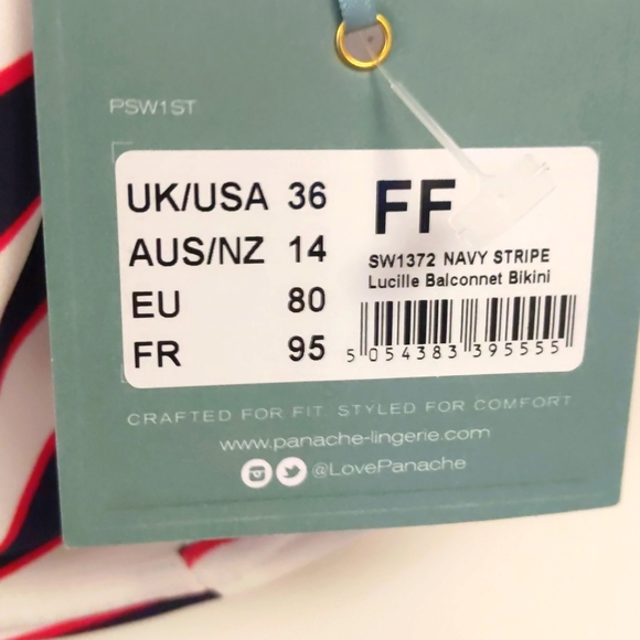 Panache Lucille Underwire Non-Moulded Bikini Top. Navy Stripe. Multiple Sizes. - Picture 5 of 6